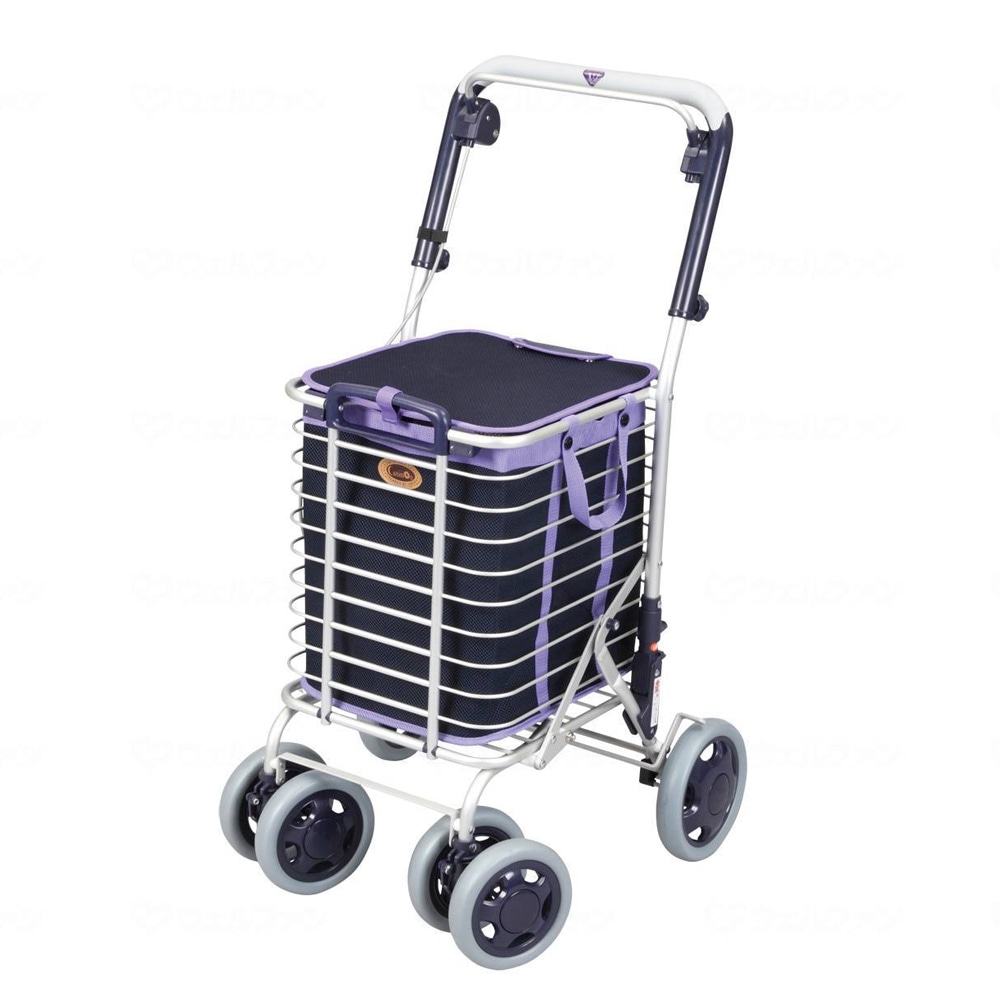 【超売れ筋】ブレーキ付きアルミワイヤーカート メッシュ紺
