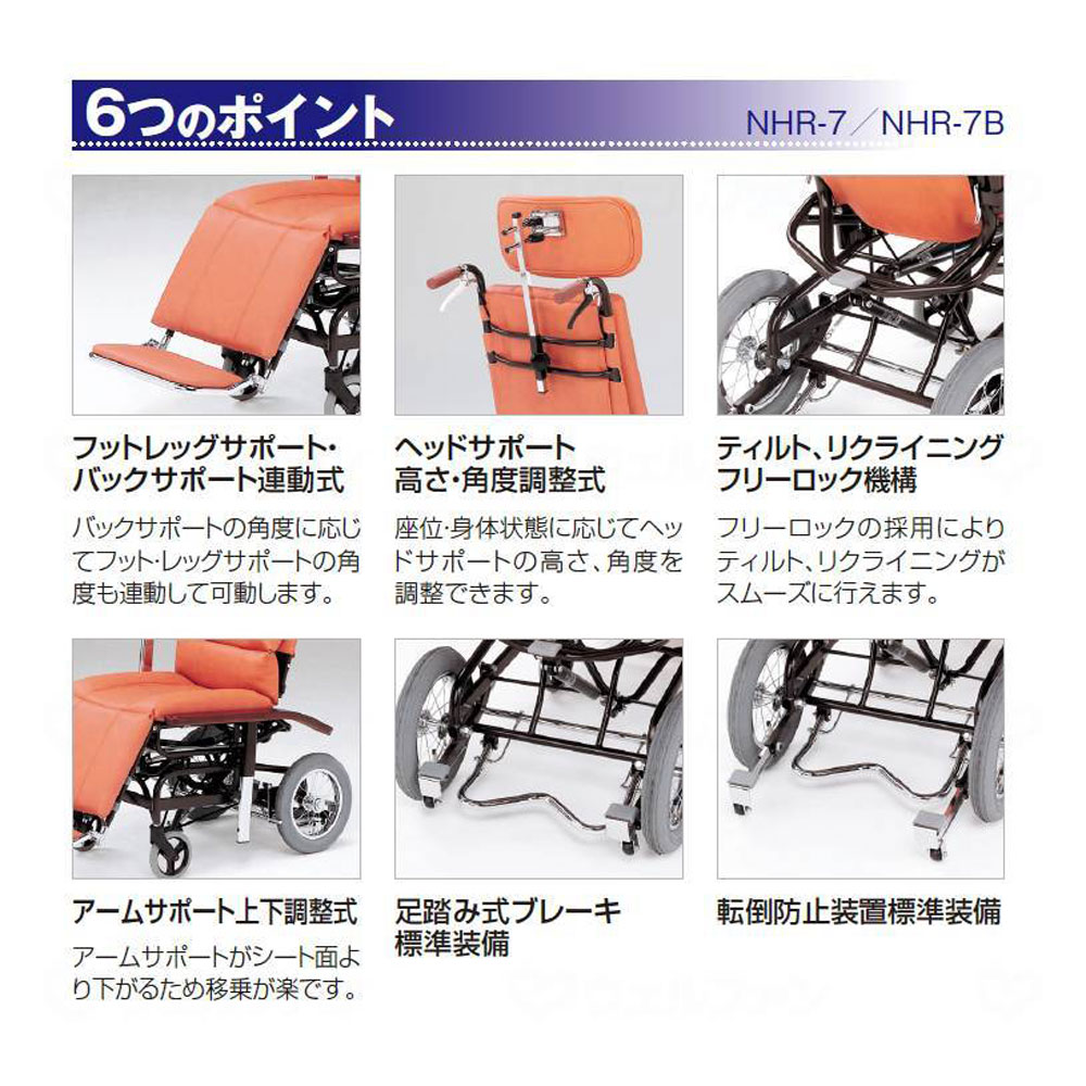 ティルト＆リクライニング車椅子NHR－7B（サイドガード付きアーム