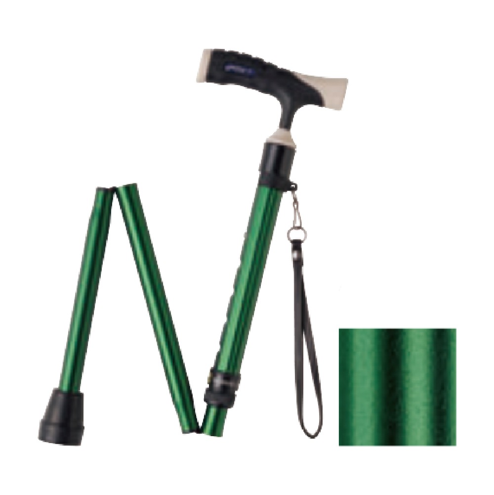 ソフトグリップ伸縮折りたたみアルミ杖 グリーン