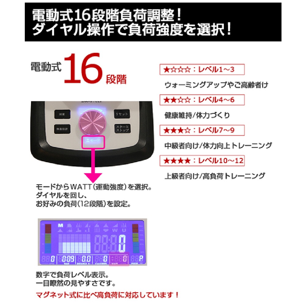 【ダイコー】家庭用組立不要アップライトバイク（電動負荷方式）DK-8702P