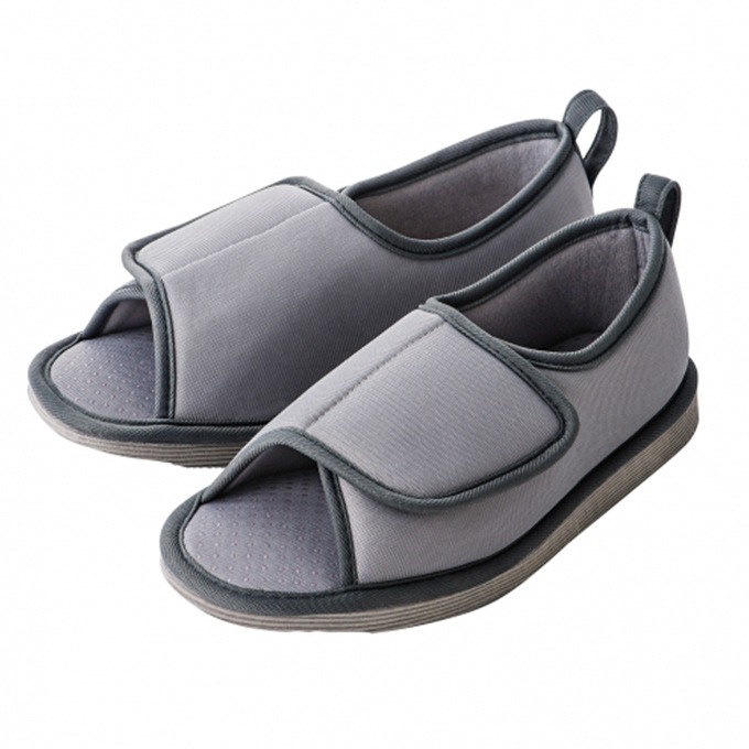 転倒予防シューズ 室内専用 つま先なし グレー