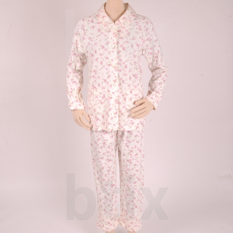 超売れ筋】婦人らくらくパジャマ・スムース 花柄 ピンク ｜ 介護衣類