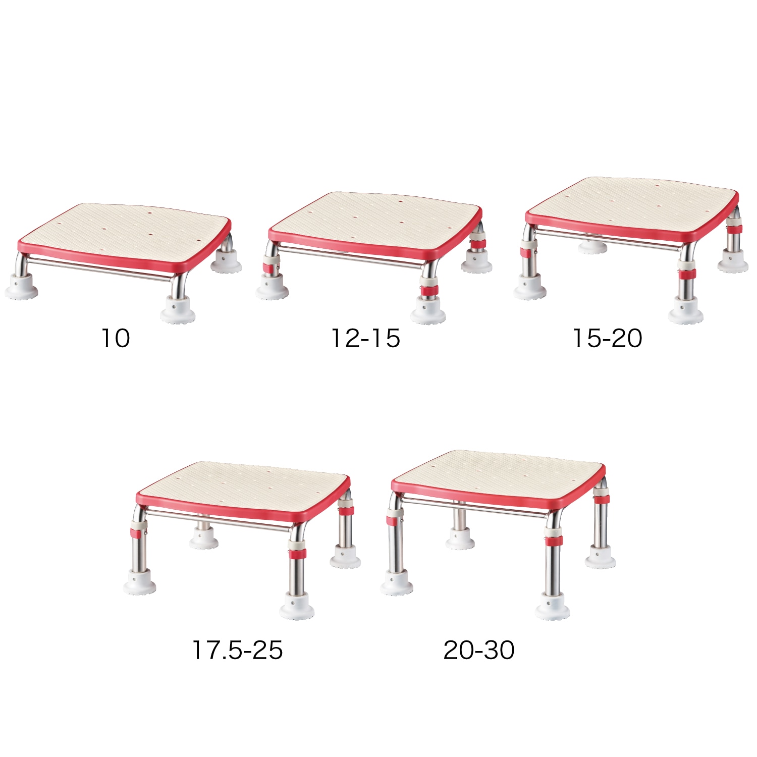 【超売れ筋】ステンレス製浴槽台R “あしぴた” 標準 高さ17.5～25cm レッド