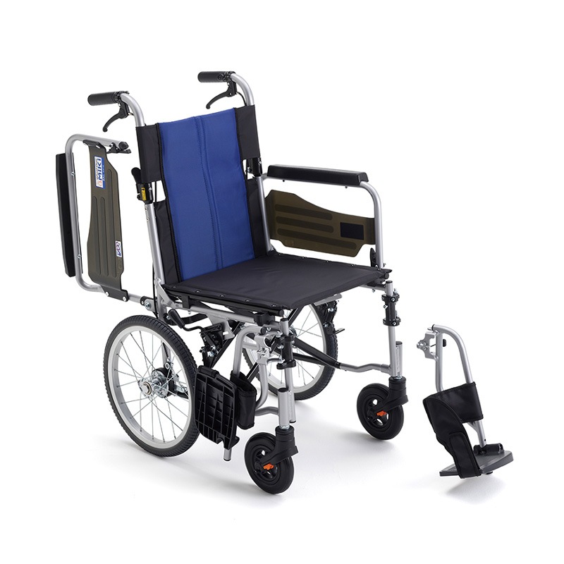 BAL-R4 介助型車椅子 背折れ式 介助ブレーキ付 肘跳ね上げ スイングアウト ノーパンクタイヤ ブルー