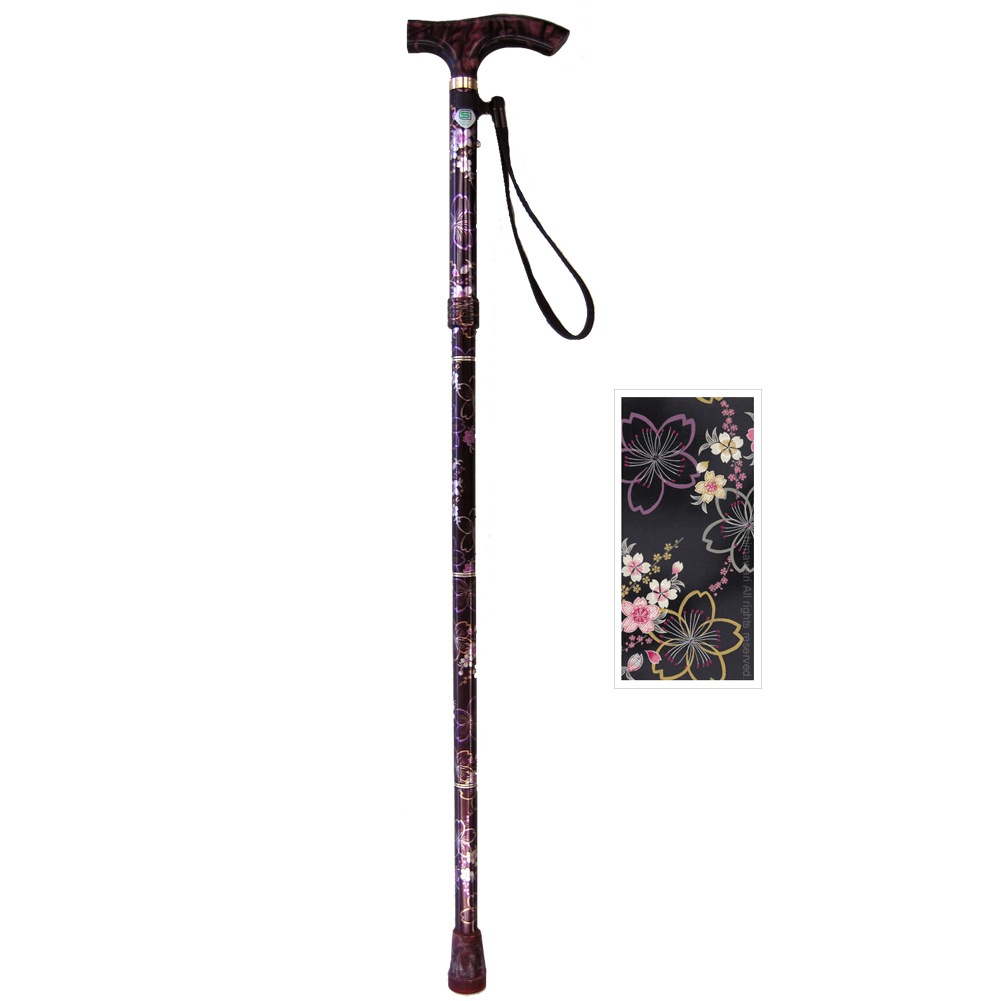ささえ 京友禅『夜桜』雨にも負けず 4つ折伸縮ステッキ【杖先ゴムプレゼント】