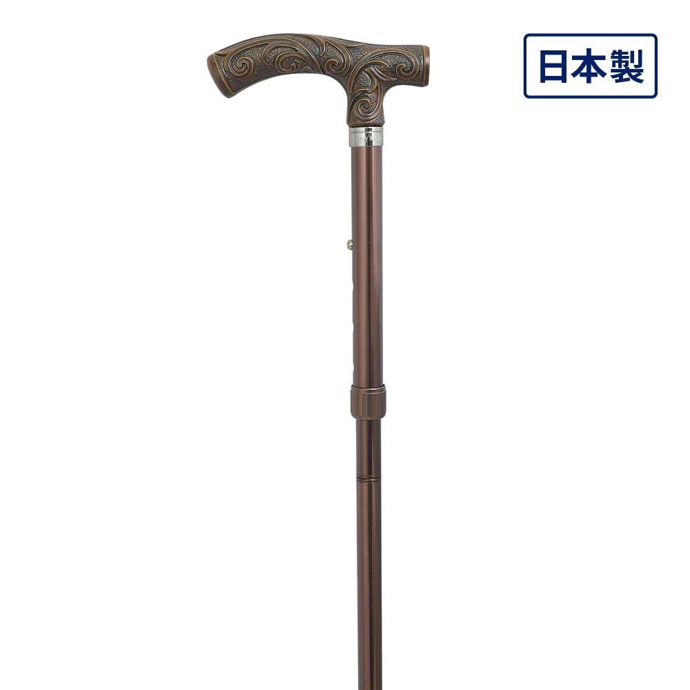 レジンハンドルアルミステッキ 折りたたみ式 ブラウン