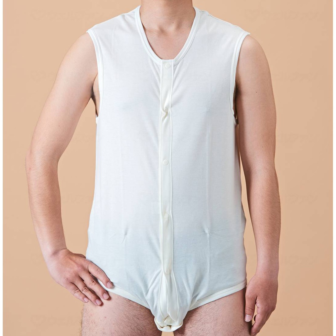 【サマーセール10%OFF】紳士・婦人共用 前開き袖なしボディシャツ（ホック付き） LL