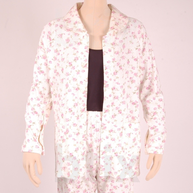 【超売れ筋】婦人らくらくパジャマ・スムース 花柄 ピンク