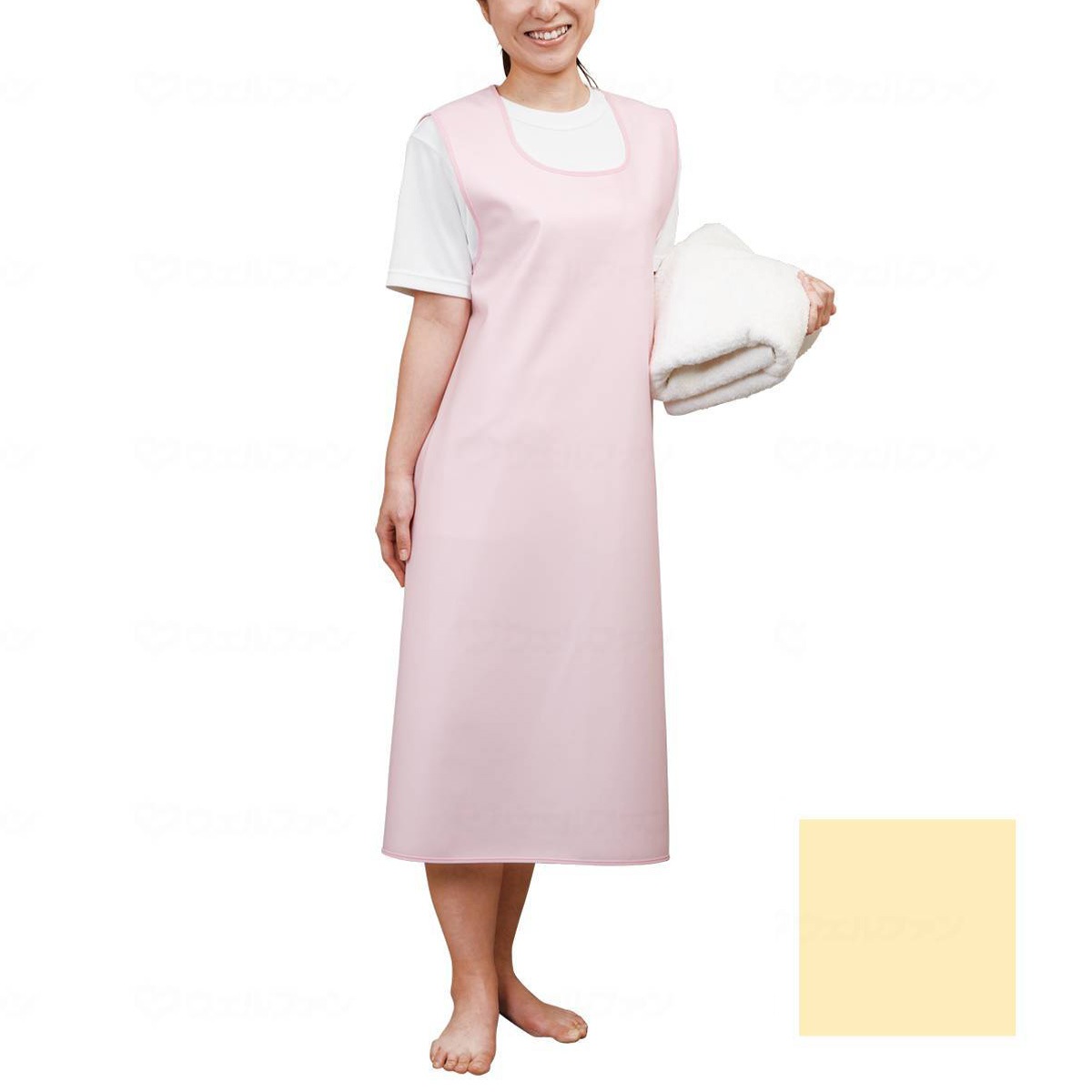 【父の日クーポン最大10%OFF】入浴介助エプロン（マジックタイプ） クリーム LL 日本製