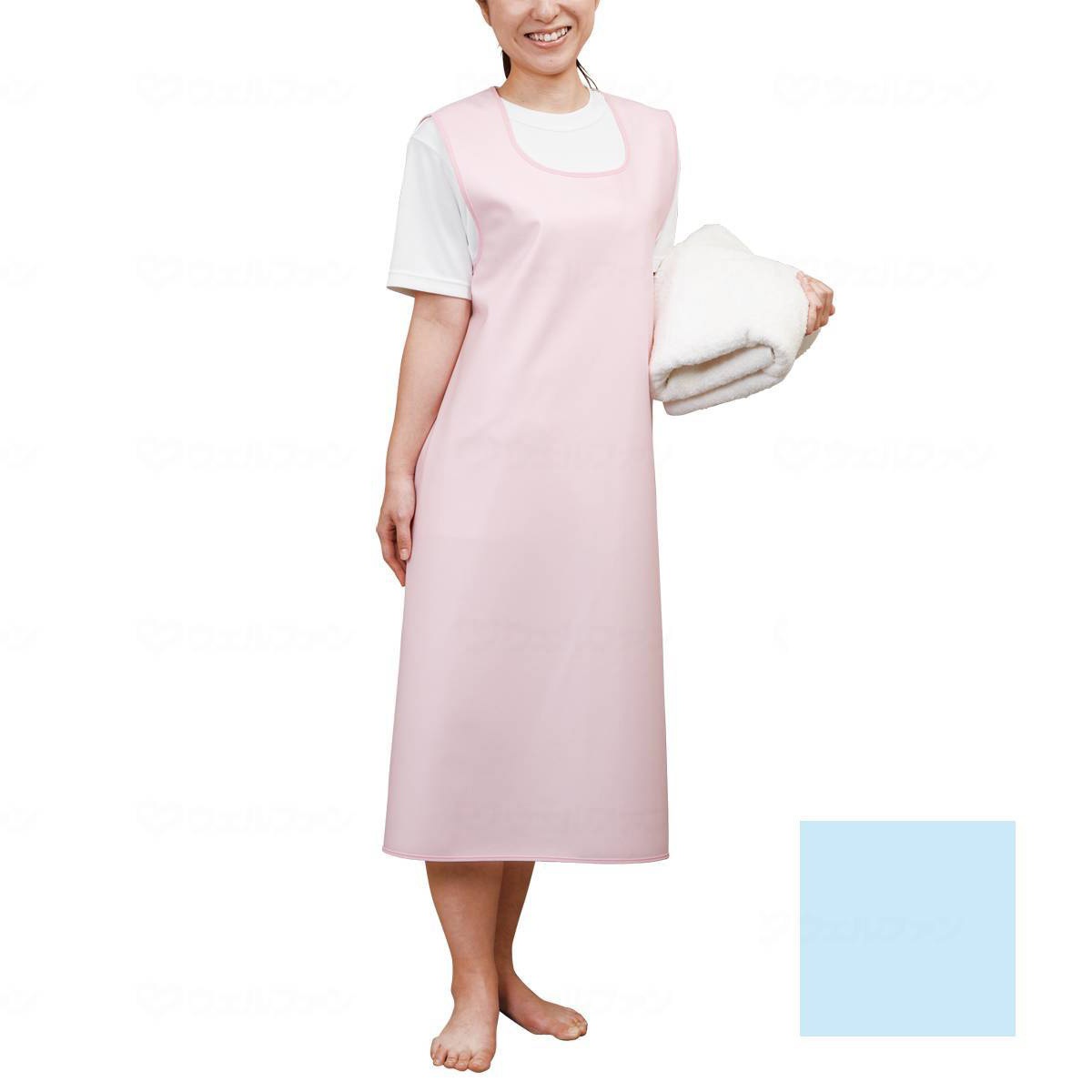 【父の日クーポン最大10%OFF】入浴介助エプロン（マジックタイプ）サックス L 日本製