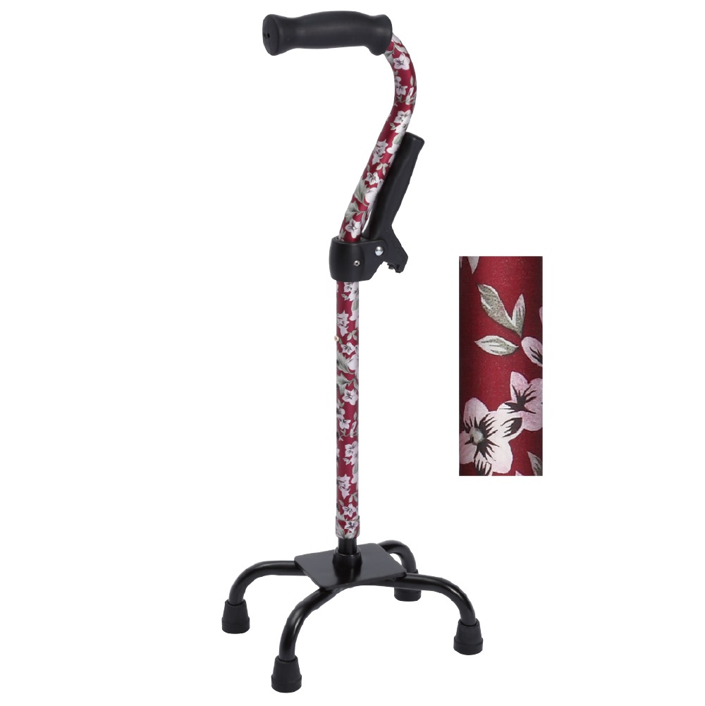 【父の日クーポン最大10%OFF】四点杖 補助グリップ付 花柄赤