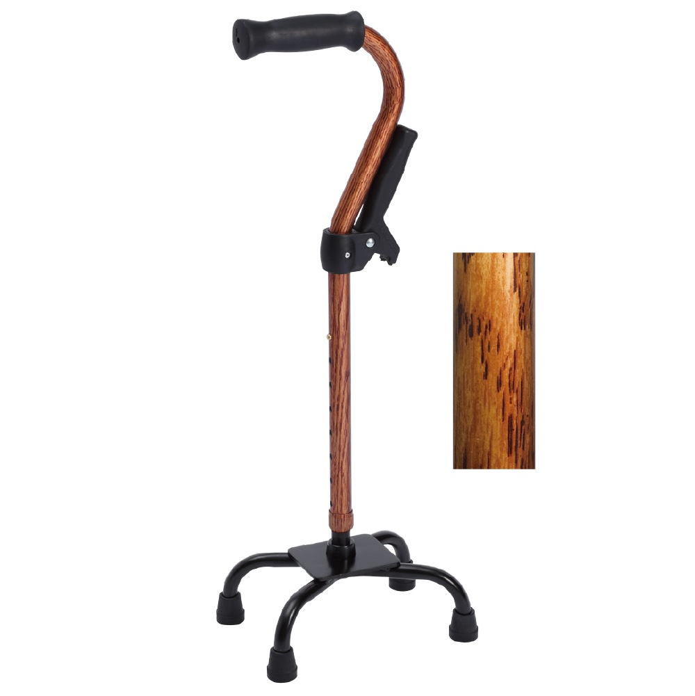 四点杖 補助グリップ付 木目ブラウン