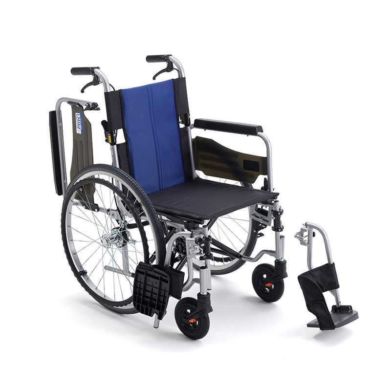 【送料無料】BAL-R3 自走型車椅子 背折れ式 介助ブレーキ付 肘跳ね上げ スイングアウト ノーパンクタイヤ ブルー