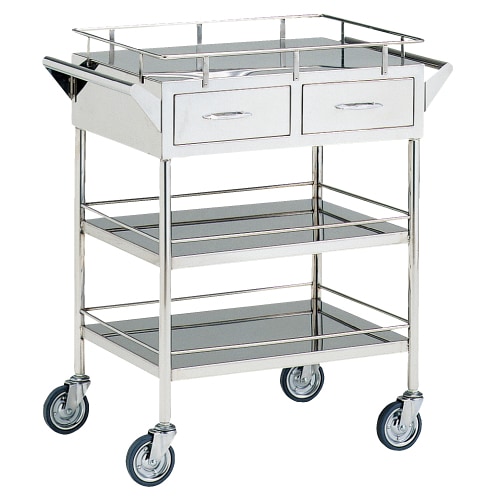 送料無料 回診車 引出付三段 Ｗ６００×Ｄ４５０×Ｈ８００ｍｍ２コ MY-1038