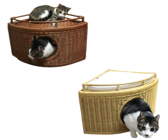 【送料無料】チーズ型のかわいいコーナー猫ハウス ラタンチ-ジハウス【全2色】シンシアジャパン Sincere Japan【猫/ベッド/猫/手作り/ペットベッド】
