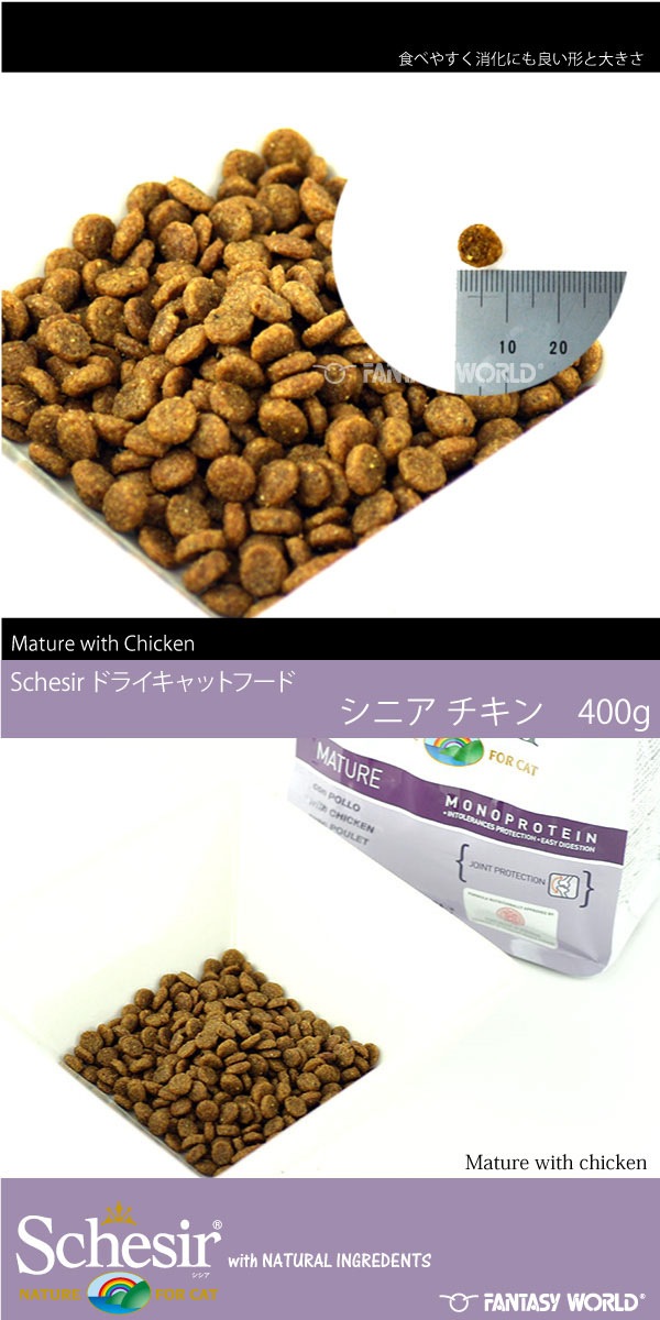 無添加・無着色 Schesir シシア ドライフード シニア チキン 400g 総合栄養食【猫/無添加/キャットフード/成猫/シニア】