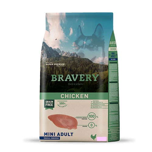 消化器にとても優しく ブレイブリー ミニアダルト チキン 4kg(2kg×2袋 成犬 BRAVERY 【犬/天然成分ドッグフード】