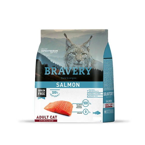 消化器にとても優しく ブレイブリー キャット アダルトサーモン ステアライズド 400g 400g BRAVERY 食欲旺盛、避妊・去勢等【天然成分/キャットフード】