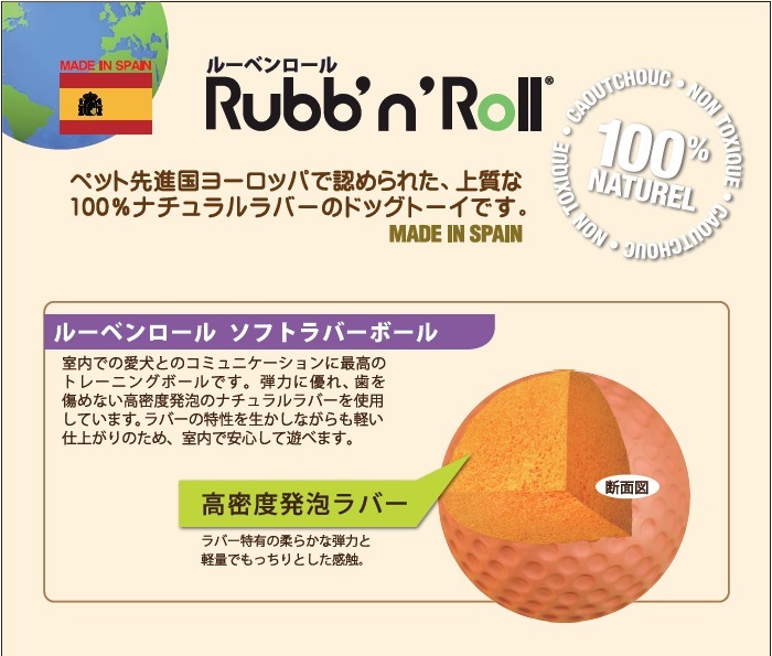 100%ナチュラルラバー ルベンロール ソフトラバーボール スパイク 全2色 マーティンセラー プラッツ 【犬/おもちゃ/ボール】