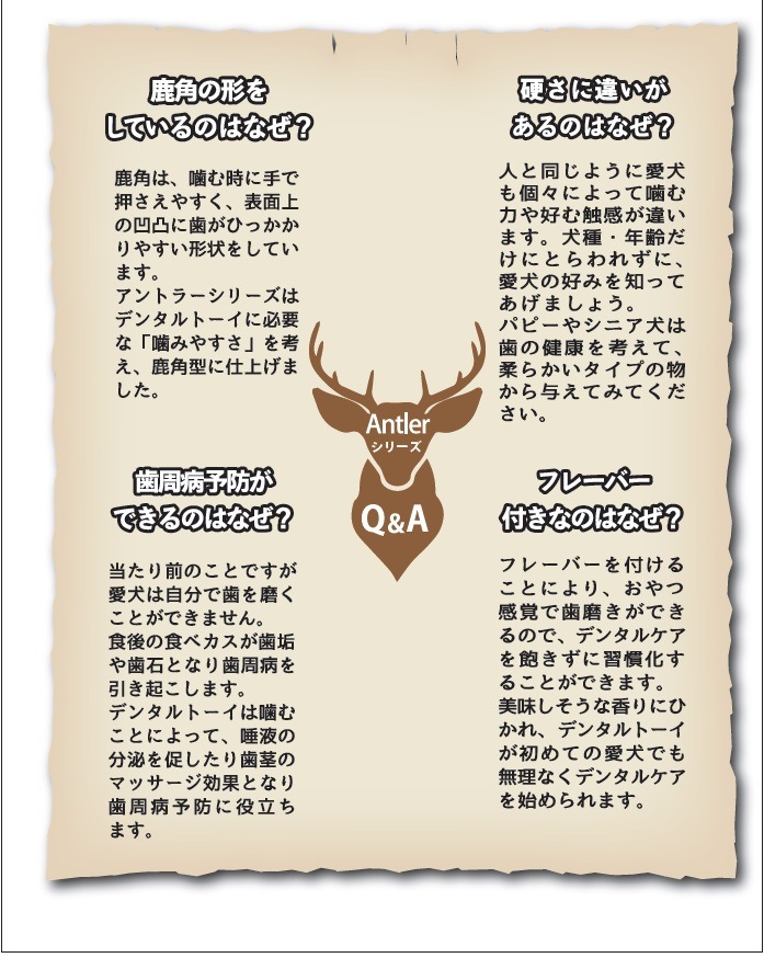 天然木チップを固めた鹿角型デンタルトーイ ウッディー アントラー SSサイズ ペット クウォークス プラッツ 【犬/おもちゃ/歯磨き】