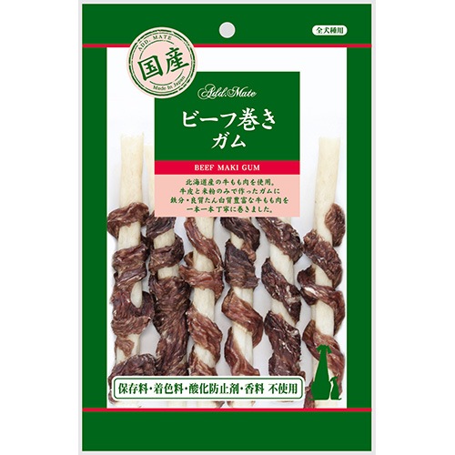 【メール便対応可】素材を活かしたトリーツ 国産 アドメイト 素材トリーツ ビーフ巻きガム 6本入【犬/おやつ/国産/】