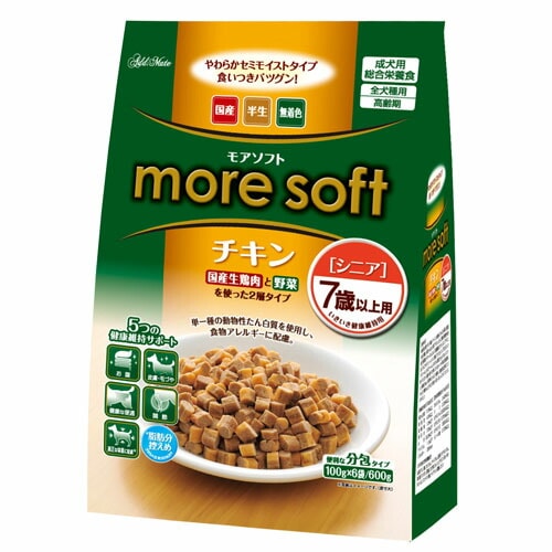 国産 セミモイスト ドックフード more soft モアソフト チキン シニア 600g(100g×6袋) 【国産/ドックフード/シニア/半生】