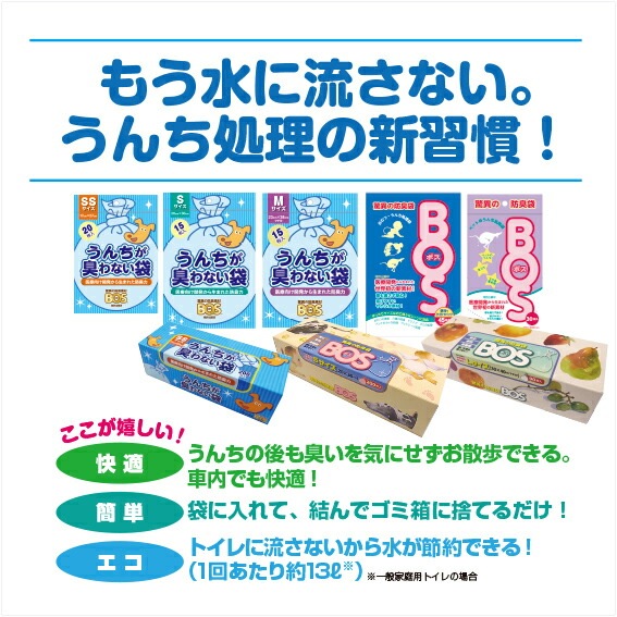 【メール便可】驚異的な防臭力を持った素材 うんちが臭わない袋 BOS ネコ用 Sサイズ 15枚入り 【ペット用 /マナー袋/猫/うんち/犬】
