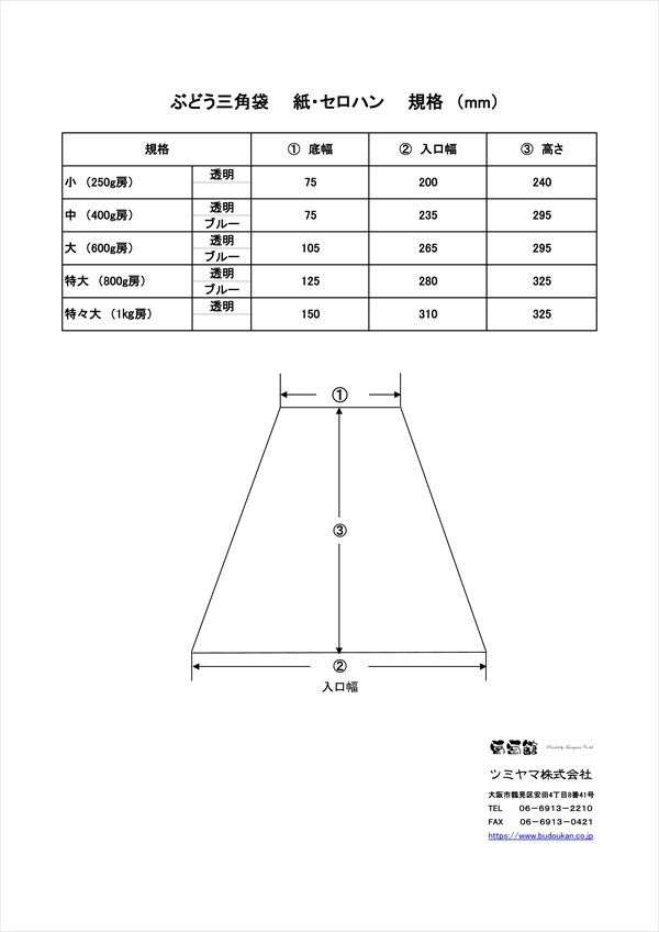 ぶどう 出荷用三角袋 中ブルー(セロハン部分の印刷無地) 100枚入 (紙、セロハン) 中房ぶどう用