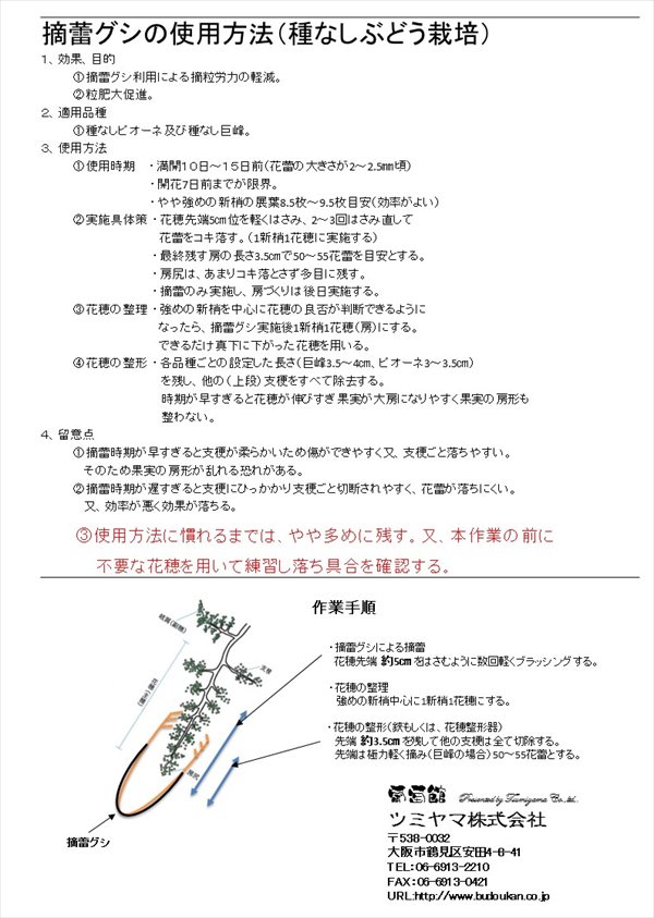 摘蕾グシ ぶどう作業専用 摘粒労力の軽減 果粒肥大促進