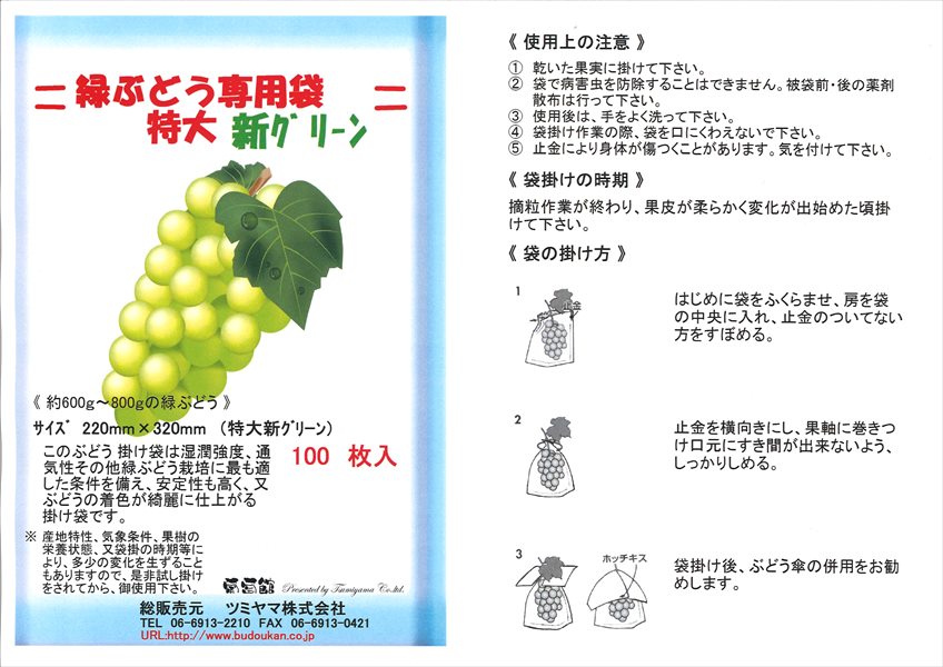 お買得！緑ぶどう専用 特大袋 新グリーン  220×320（ニューエリートソフト 特大 新グリーン 約700ｇぶどう用） 100枚入×5セット