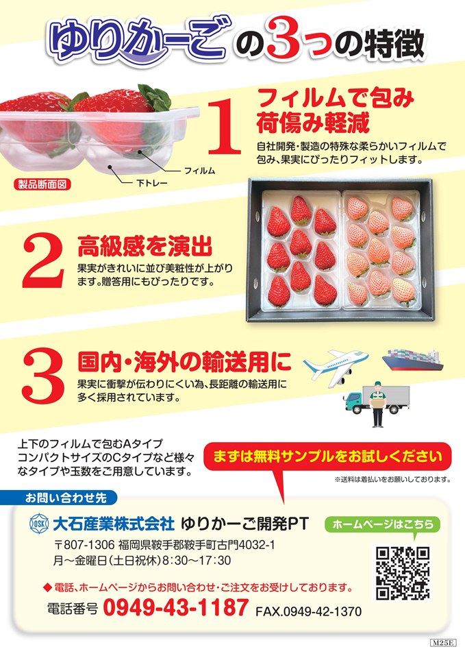 【屋号必須】イチゴ用　ゆりかーご　Aタイプ　18玉（189×248×53㎜）　114枚/箱　お試し用！