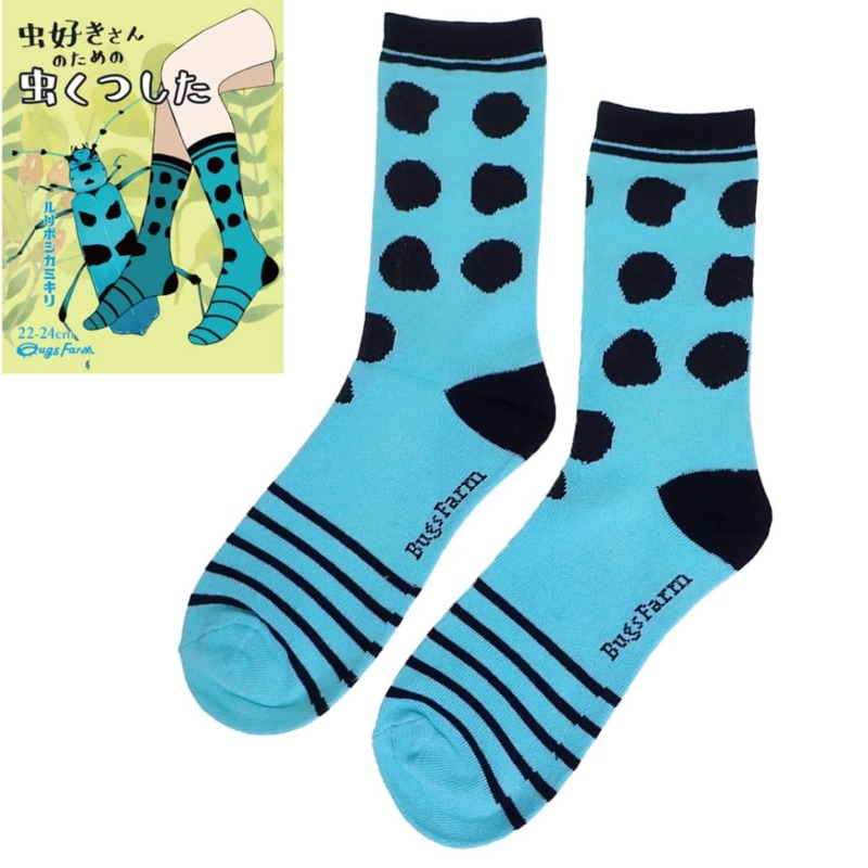 虫好きさんのための虫くつした　ルリボシカミキリ