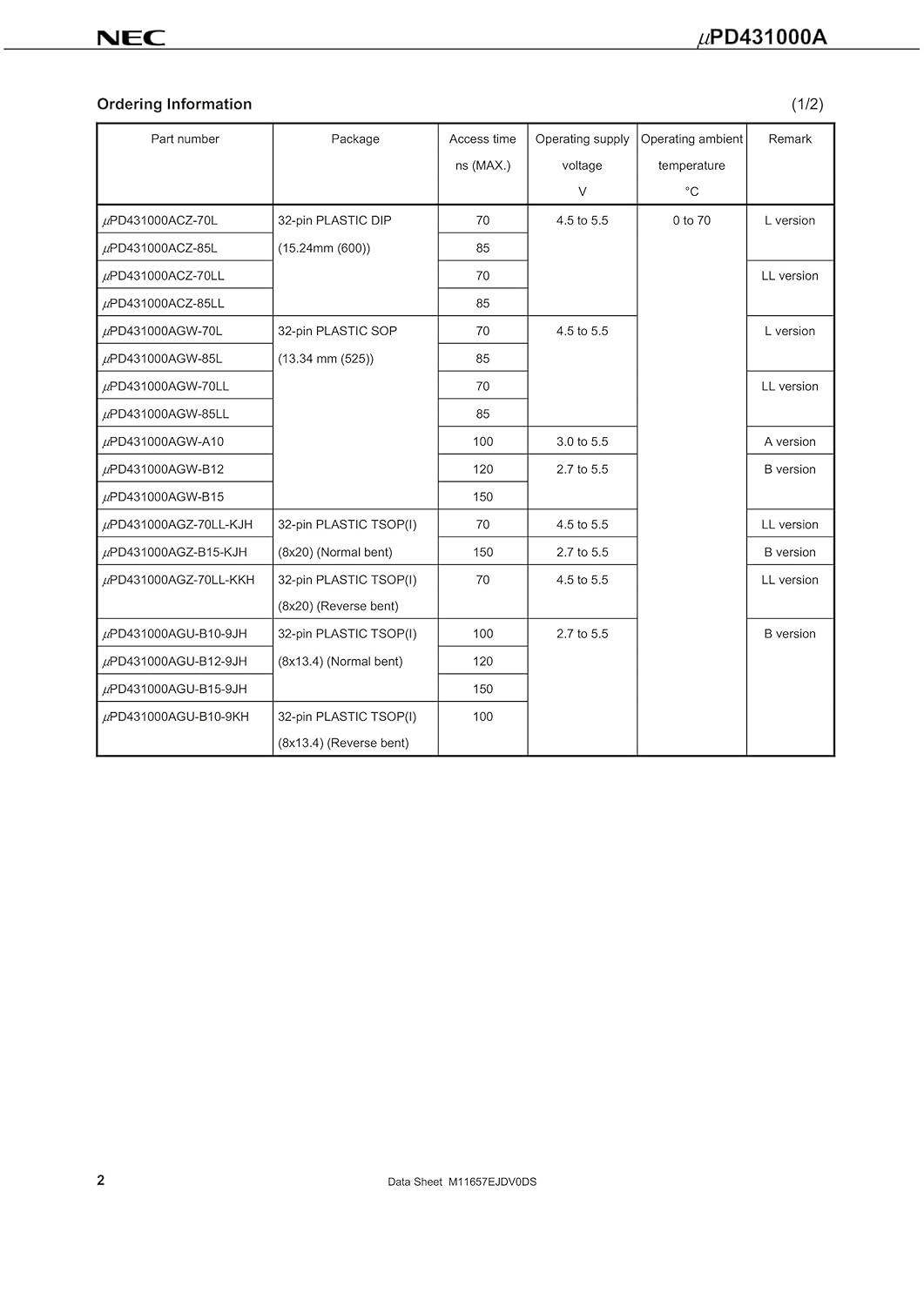 3 Composants électroniques CMS – Référence D431000AGW-70LL – NEC – Neufs Sous Emballage D'origine