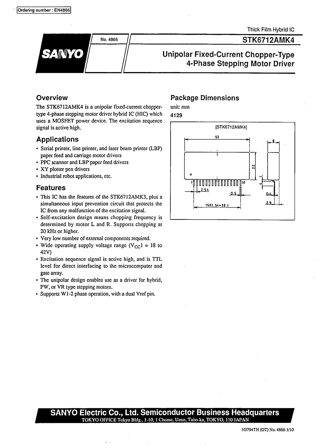 ON Semiconductor 4-Phase Stepping Motor Driver STK6712AMK4-C-E