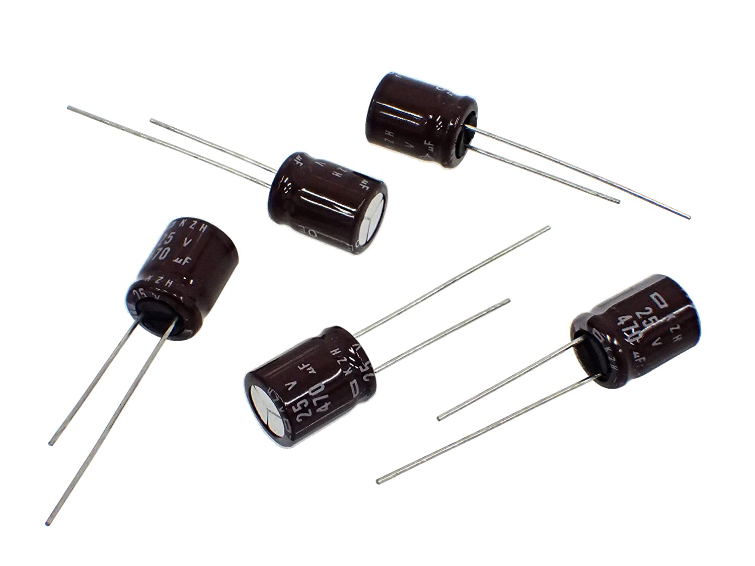 NIPPON CHEMI CON ラジアルリード 長寿命 小形 アルミ 電解コンデンサ 25V 470μF 105℃ EKZH250ELL471MJC5S (5個セット)|部品|カテゴリ別