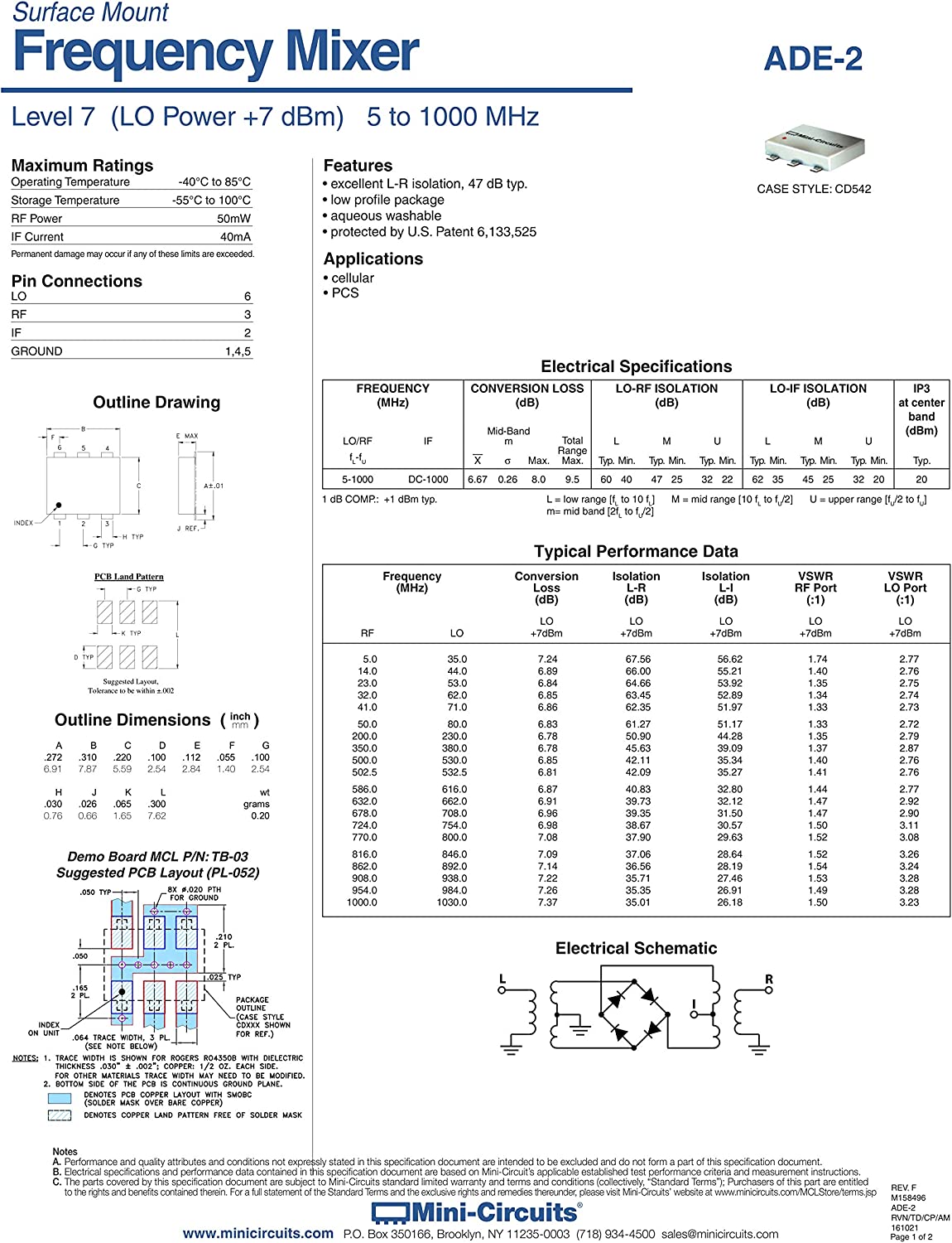 Mini Circuits DBM Frequency Mixer LO/RF 5.0～1000.00MHz ADE-2 | カテゴリ別,部品 ...