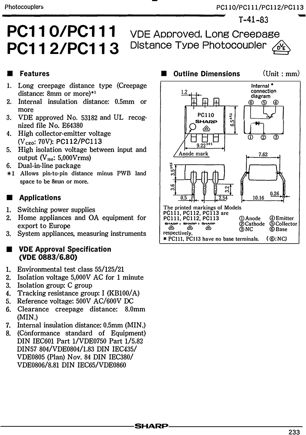 SHARP PC111 Long Creepage Distance Type フォトカプラ PC111 (5個セット) | カテゴリ別,部品 ...