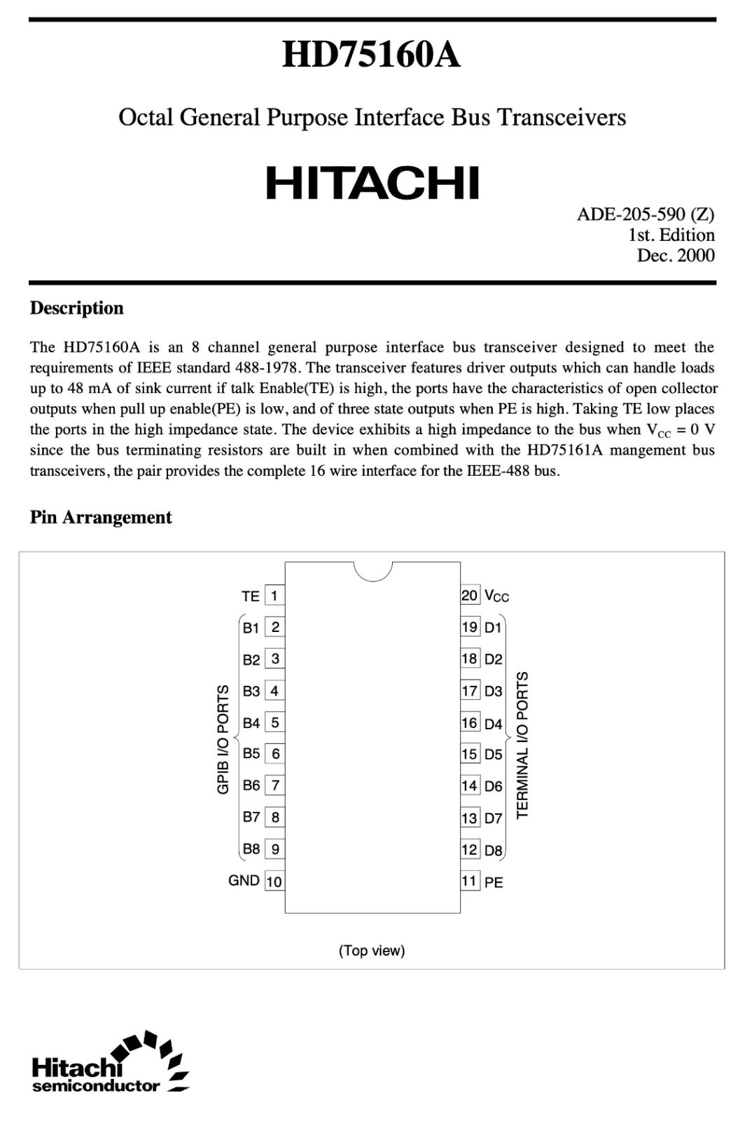 HITACHI Octal General Purpose Interface Bus Transceivers HD75160AP (5個 ...