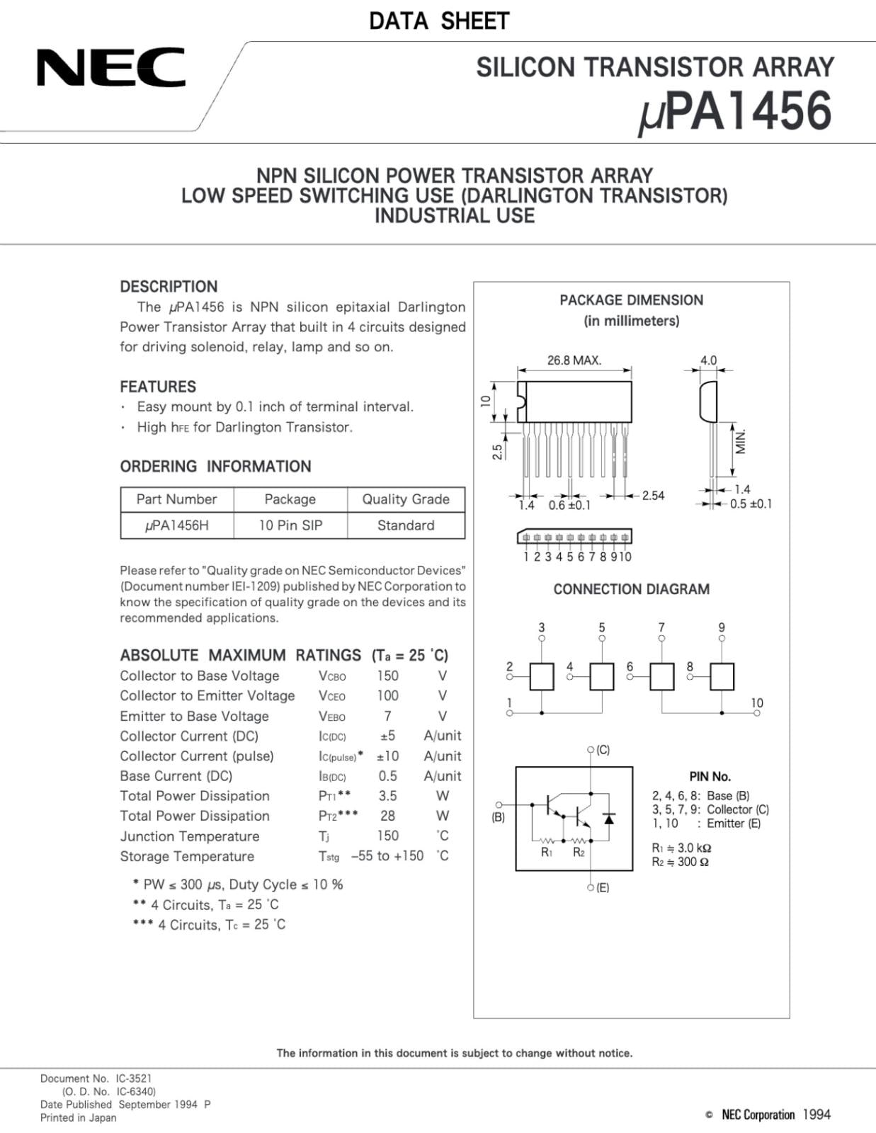 NEC SILICON TRANSISTOR ARRAY 150V 5A UPA1456 UPA1456H (2個セット) | カテゴリ別 ...