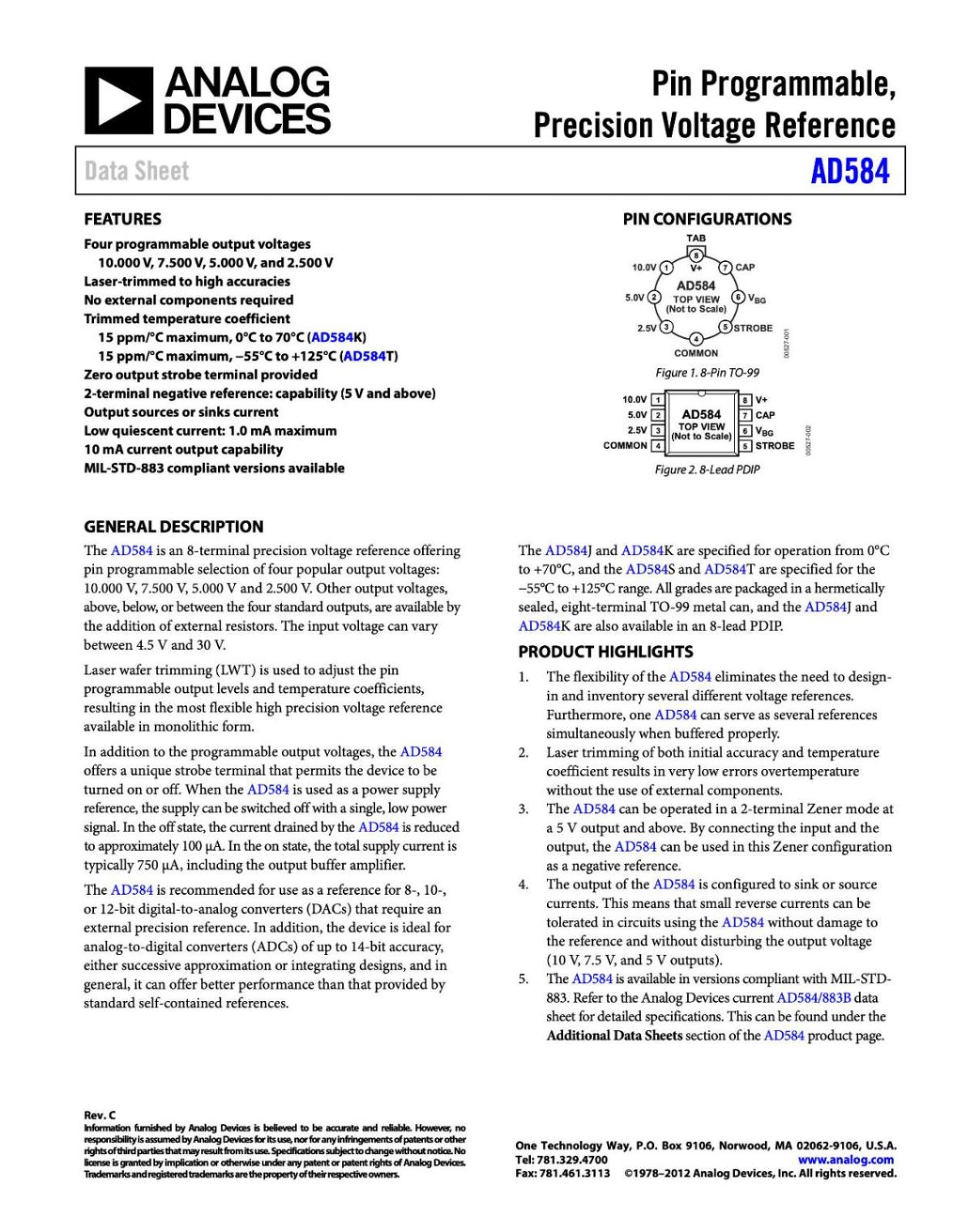 Analog Devices 電圧IC Pin Programmable Precision Voltage Reference