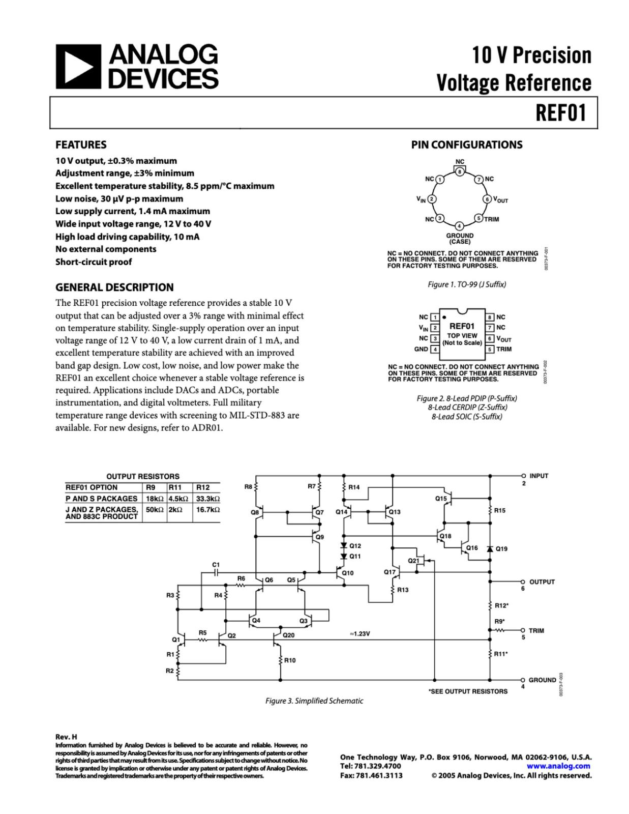 Analog Devices 電圧IC 10V Precision Voltage Reference REF01HP カテゴリ別,部品
