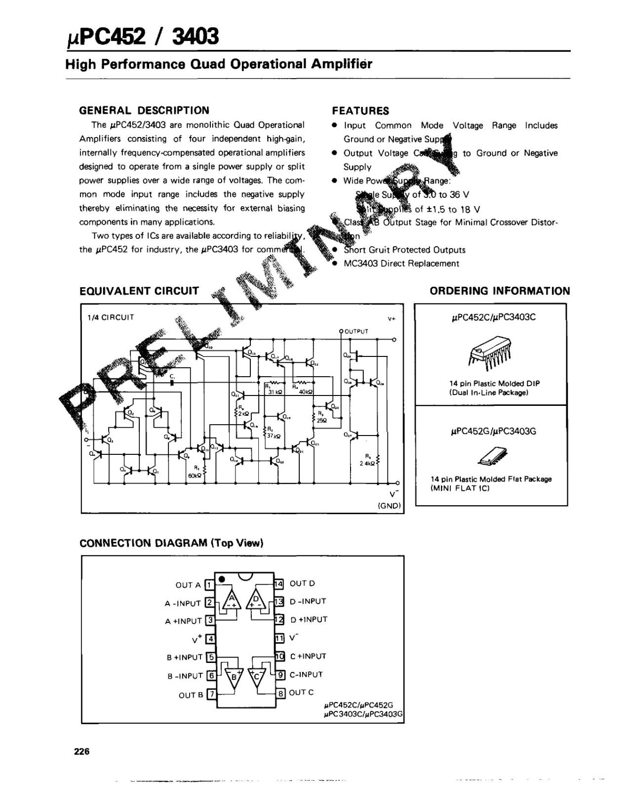 NEC オペアンプ クアッド 4回路 QUAD Operational Amplifier UPC452C (2個セット)