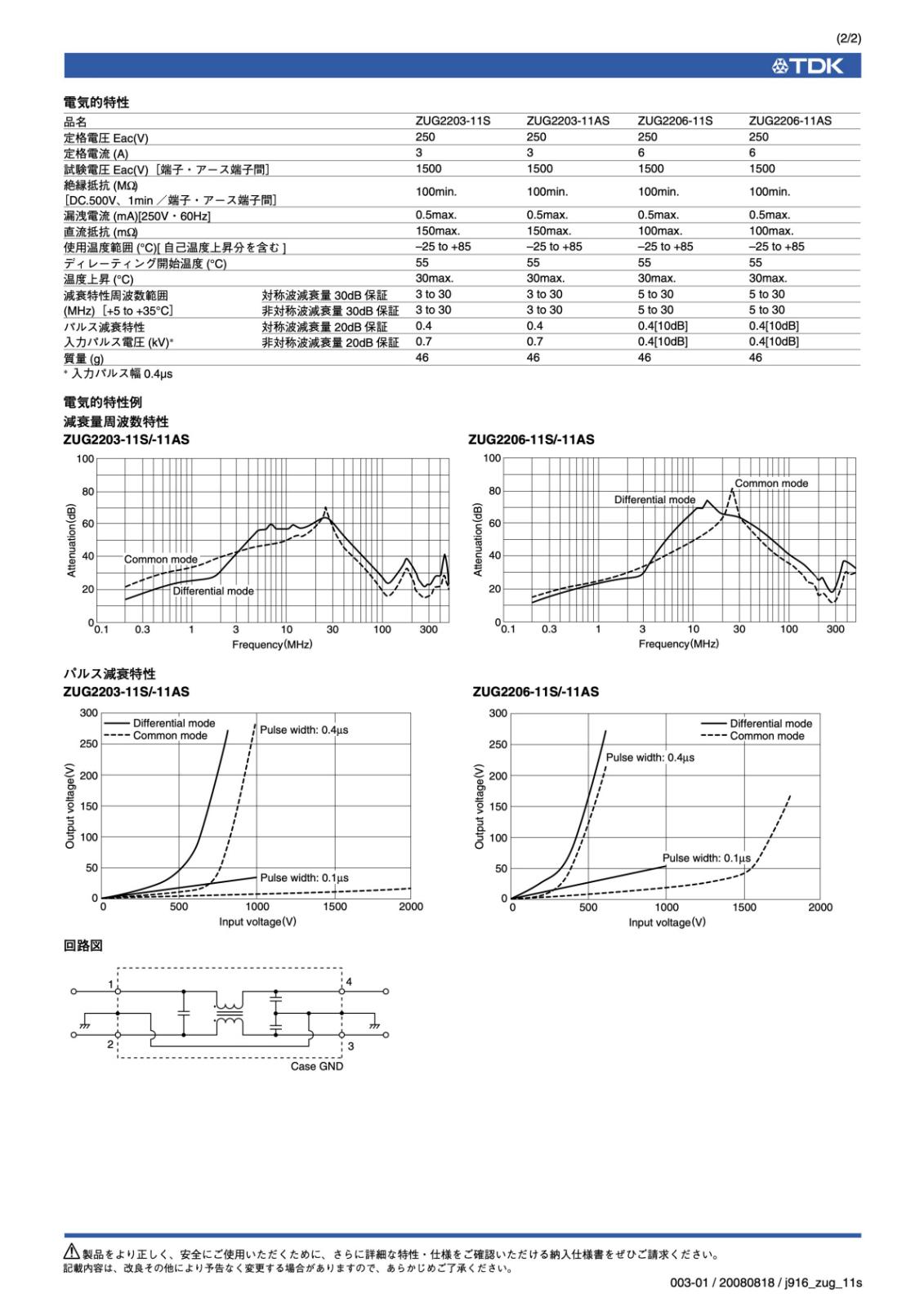 TDK AC電源 ライン用 EMCフィルタ インレット ソケットタイプ AC 250V 3A ZUG2203-11S