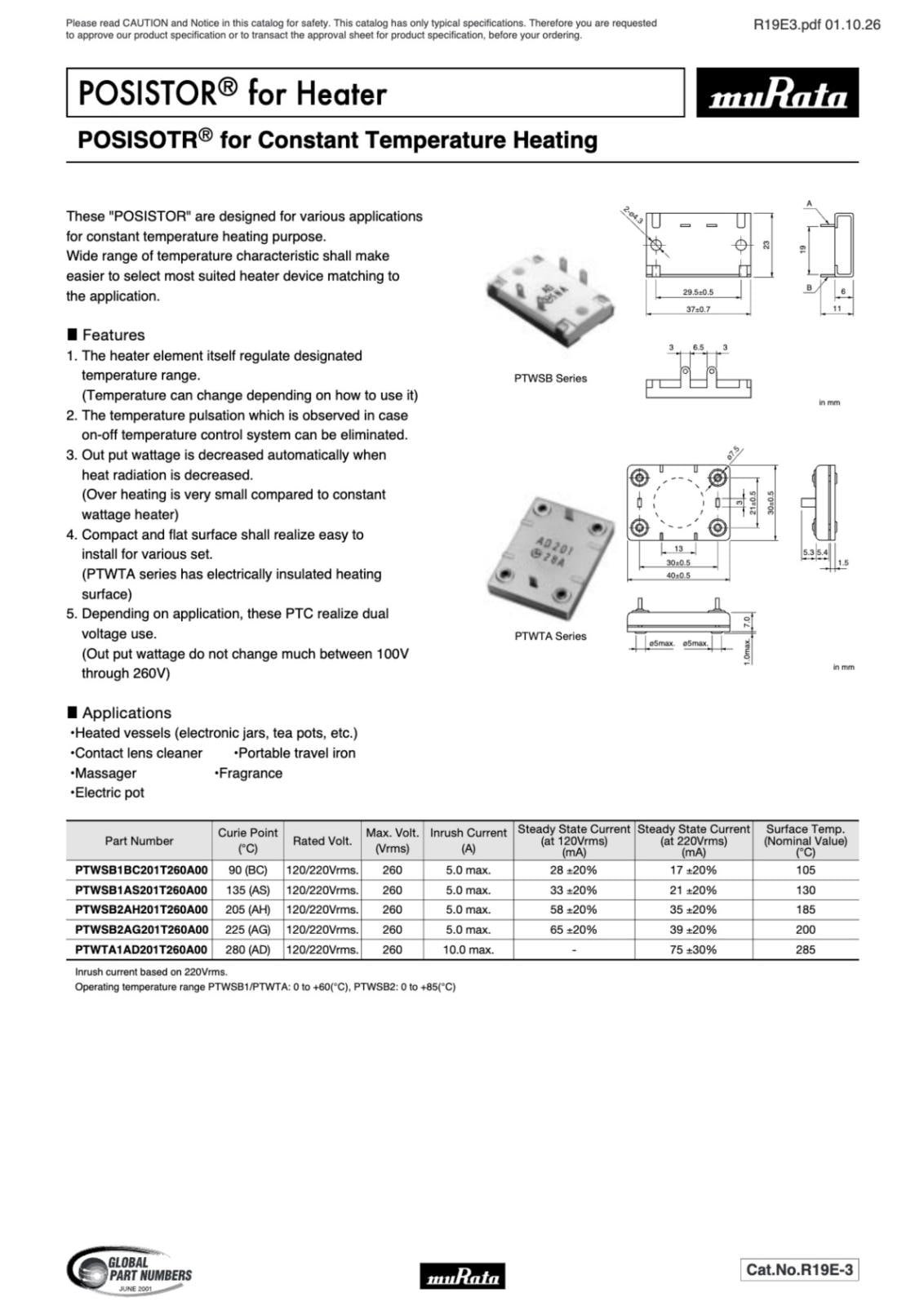 MURATA ヒーター POSISTOR PTWSB2AH201T260A00