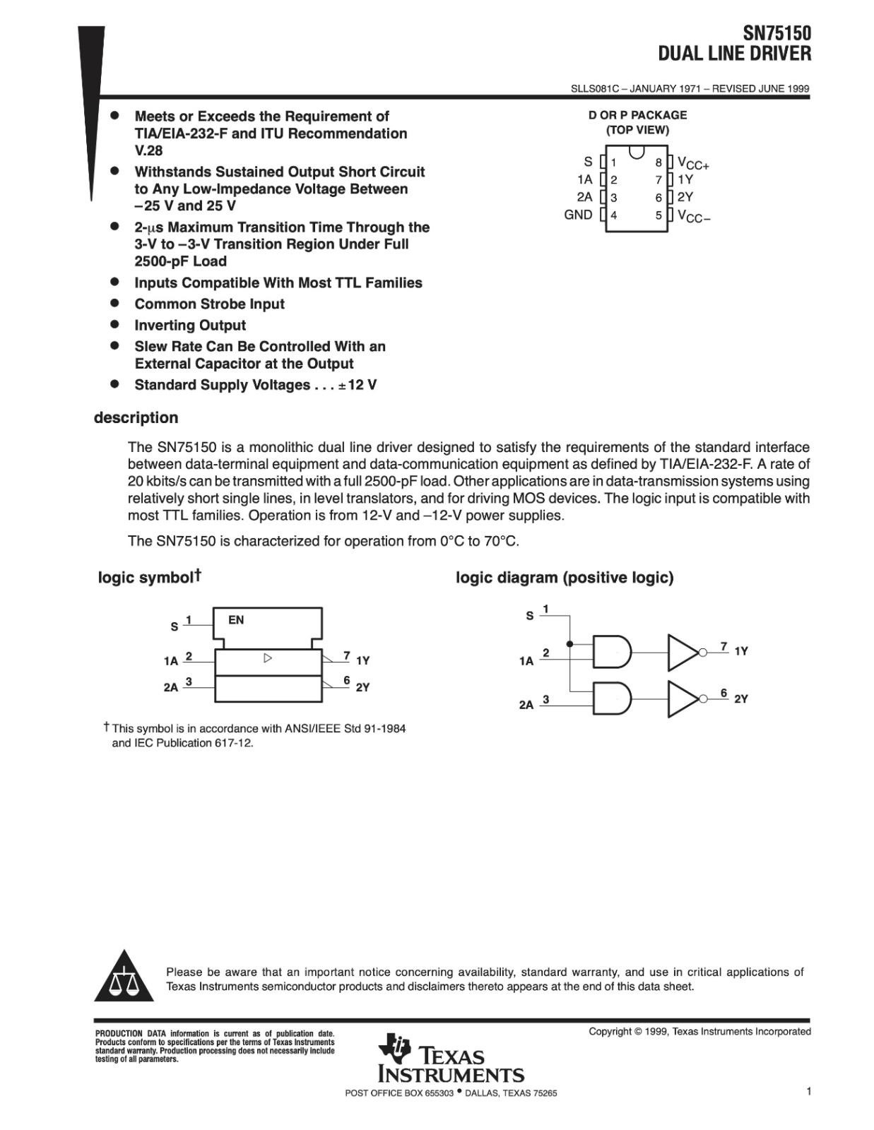 Texas Instruments DUAL LINE DRIVER SN75150N (2個セット) | カテゴリ別,部品,半導体製品 ...