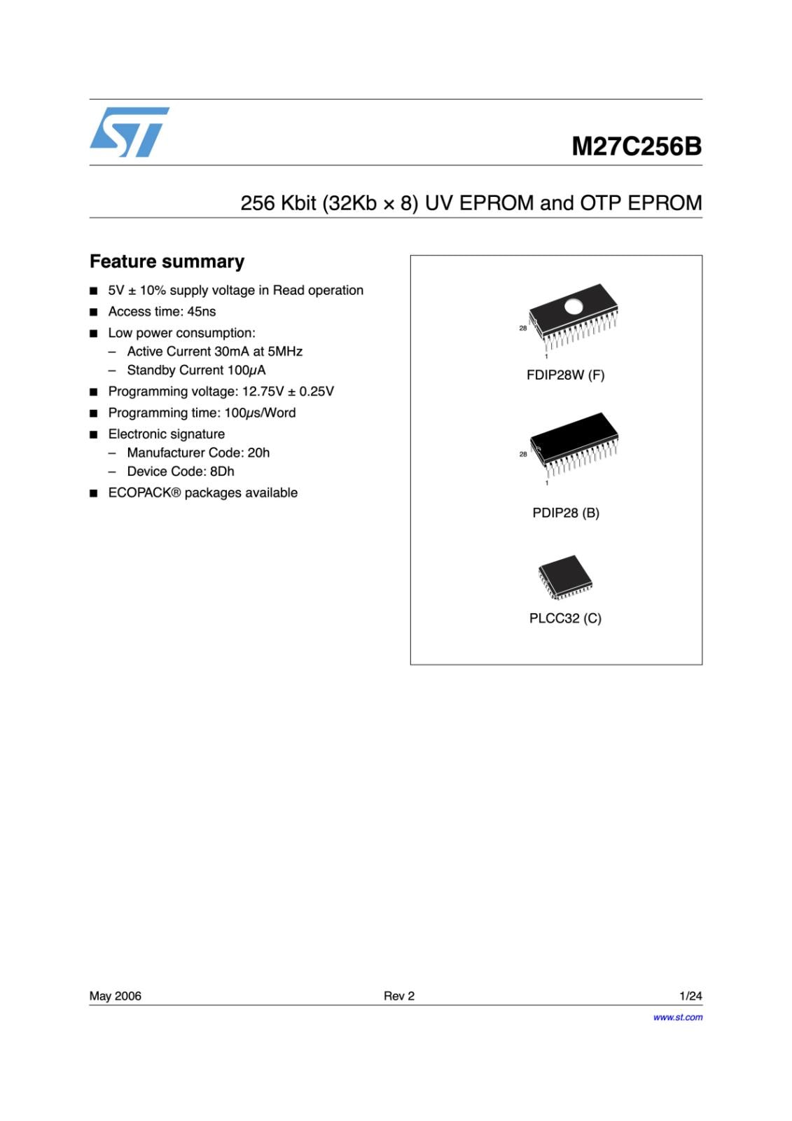 STMicroelectronics UV EPROM 256K M27C256B-10F1