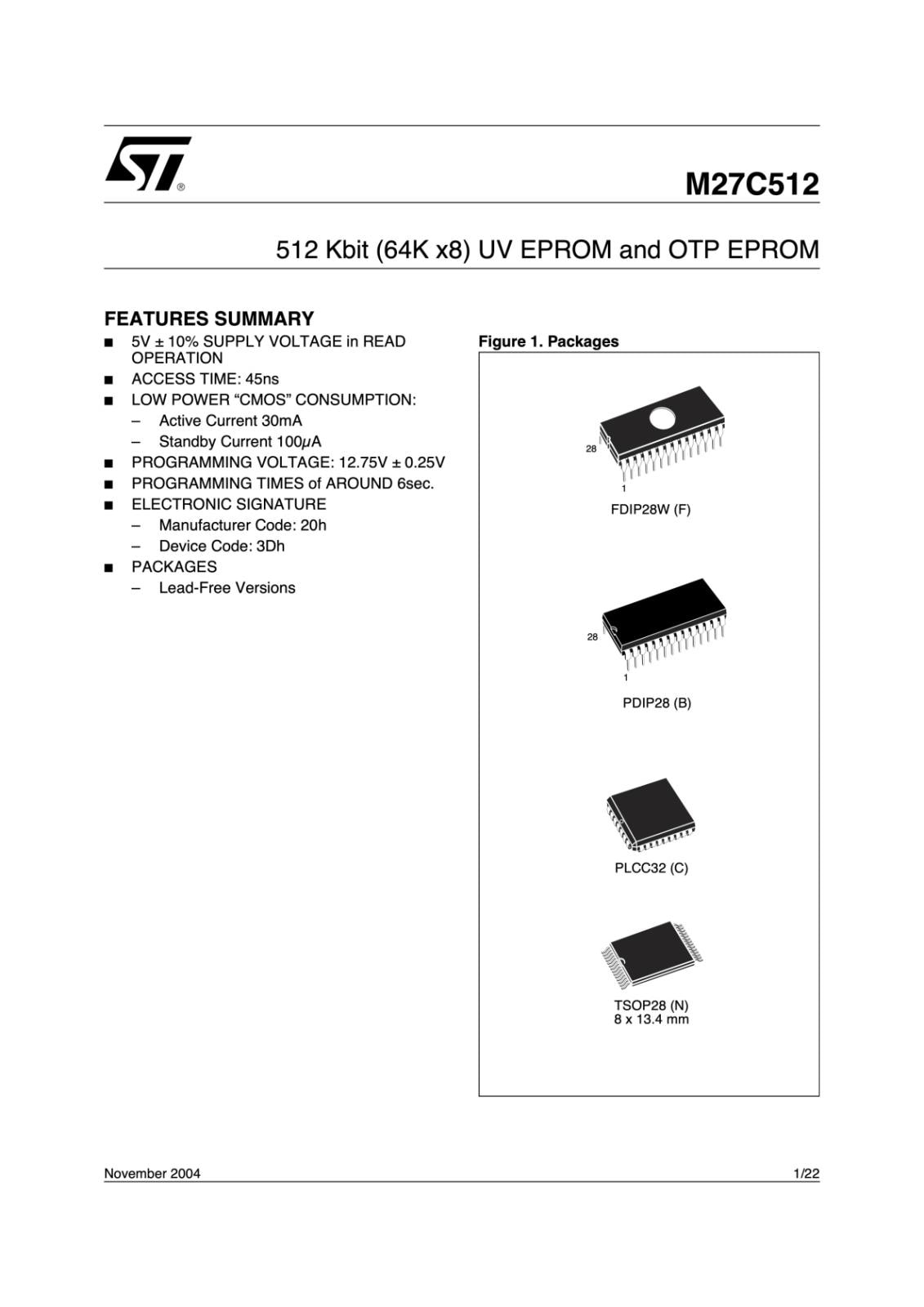 STMicroelectronics UV EPROM 512K M27C512-12F1