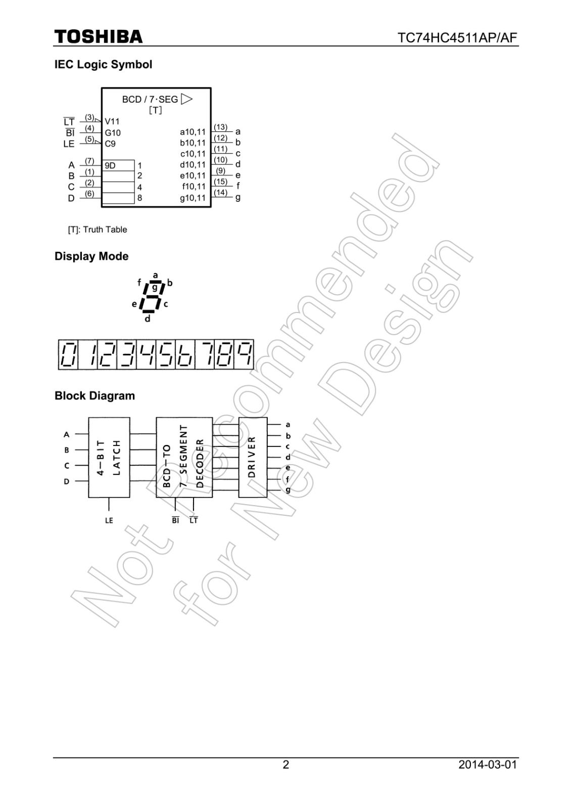 TOSHIBA ロジックIC BCD-to-7 Segment Latch / Decoder / Driver TC74HC4511AF ...