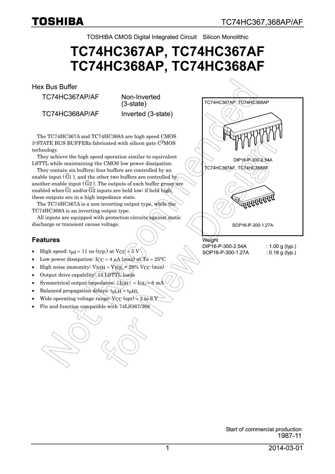 TOSHIBA ロジックIC Hex Bus Buffer TC74HC367AF (EL) (5個セット) | カテゴリ別,部品,半導体製品 ...