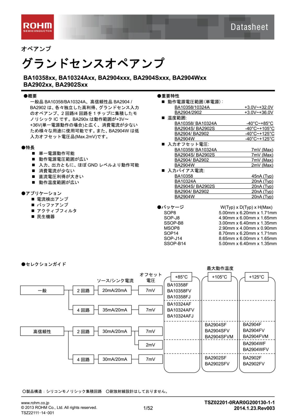 ROHM 2回路 グランドセンスオペアンプ BA10358 (5個セット)